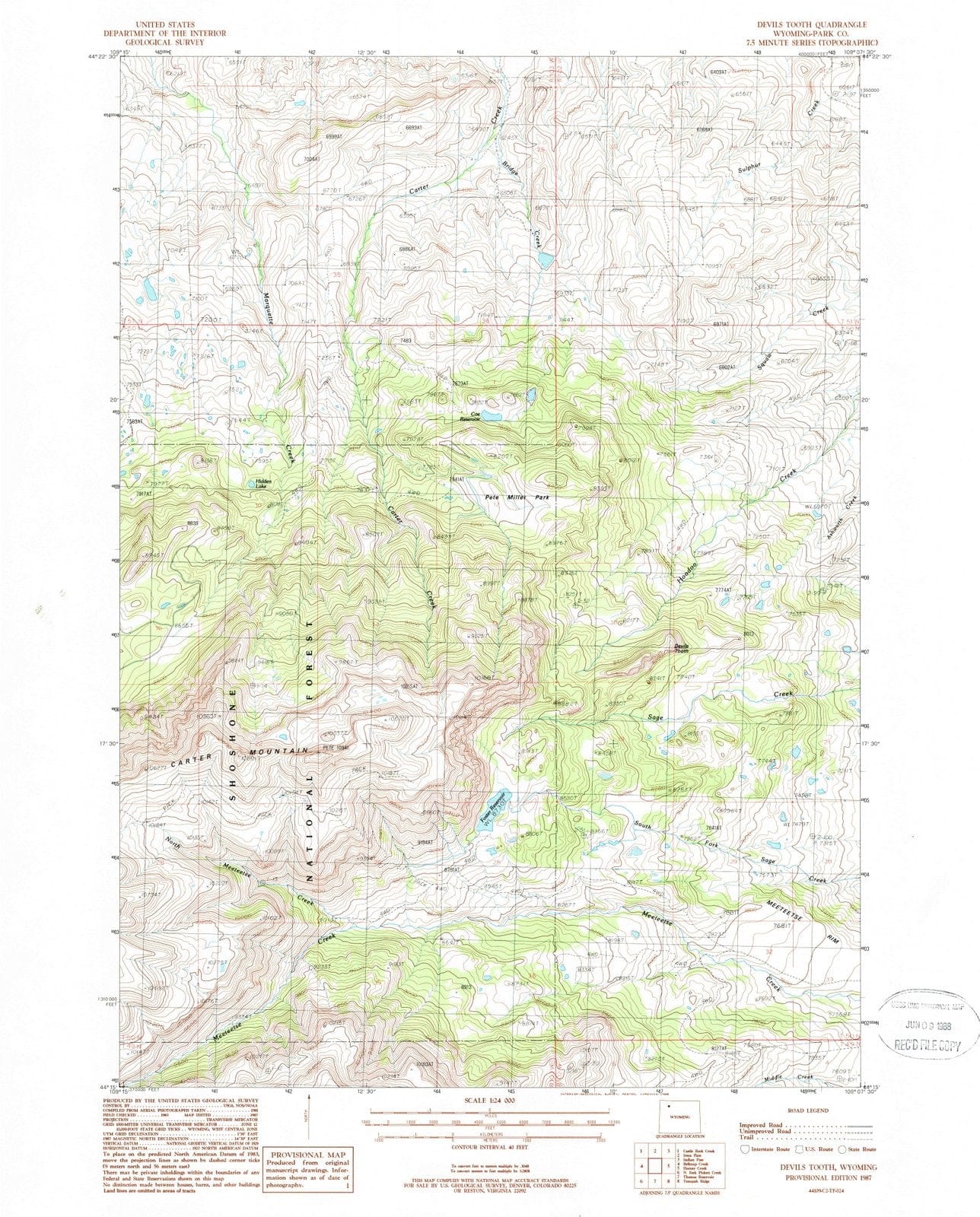 1987 Devils Tooth, WY - Wyoming - USGS Topographic Map