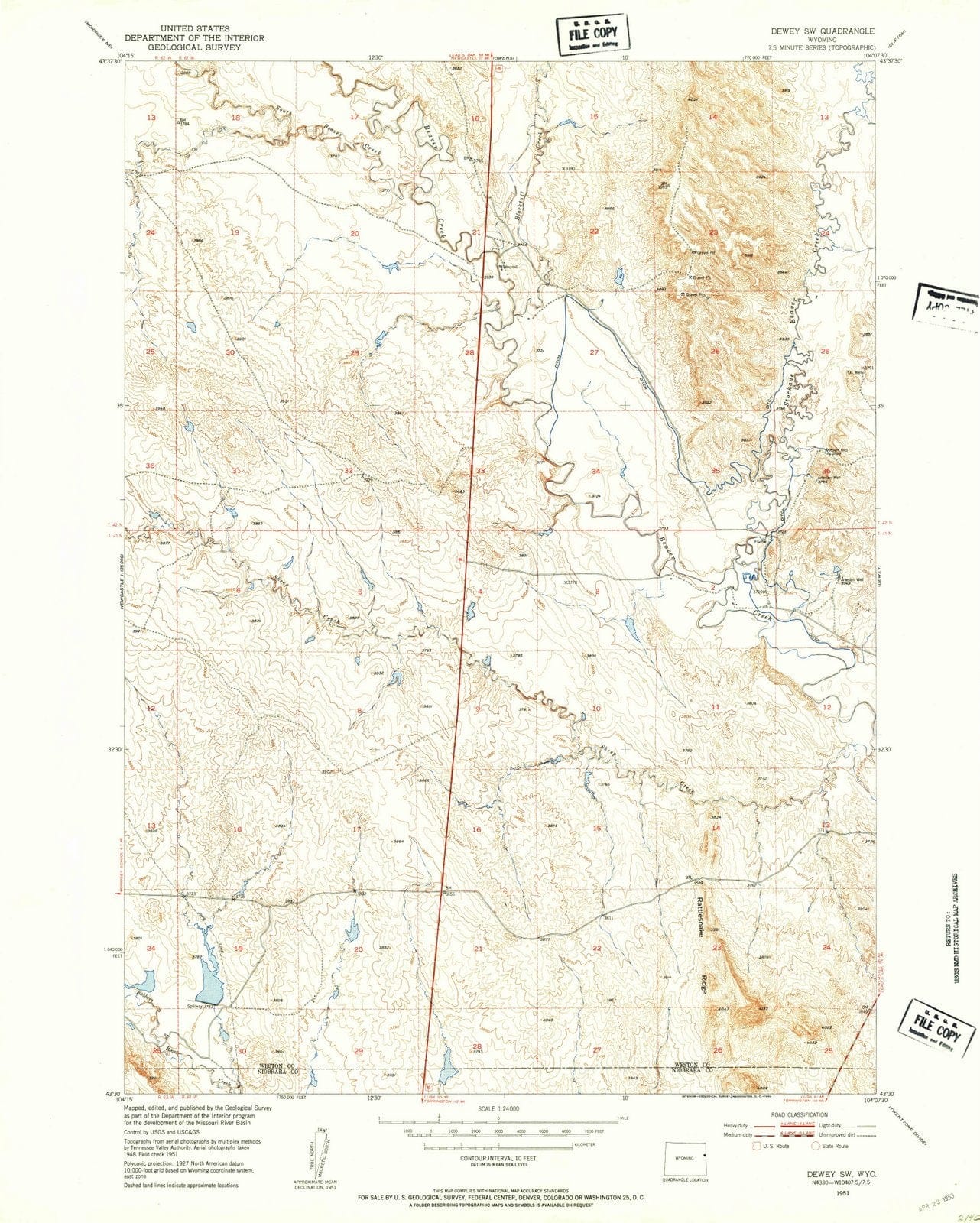 1951 Dewey, WY - Wyoming - USGS Topographic Map