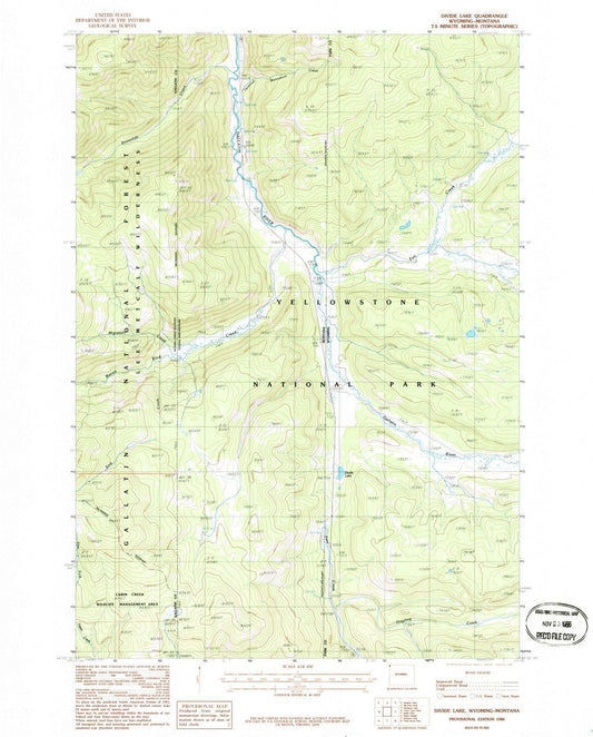 1986 Divide Lake, WY - Wyoming - USGS Topographic Map