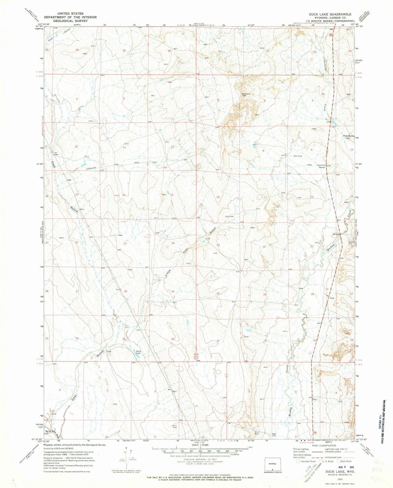 1970 Duck Lake, WY - Wyoming - USGS Topographic Map