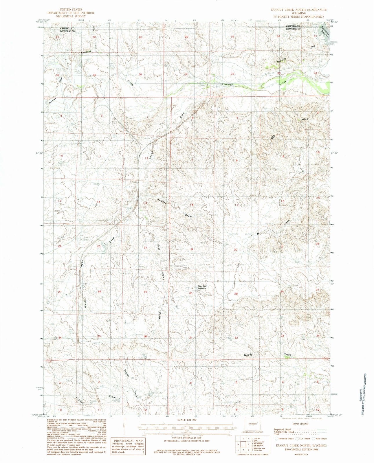 1984 Dugout Creek North, WY - Wyoming - USGS Topographic Map
