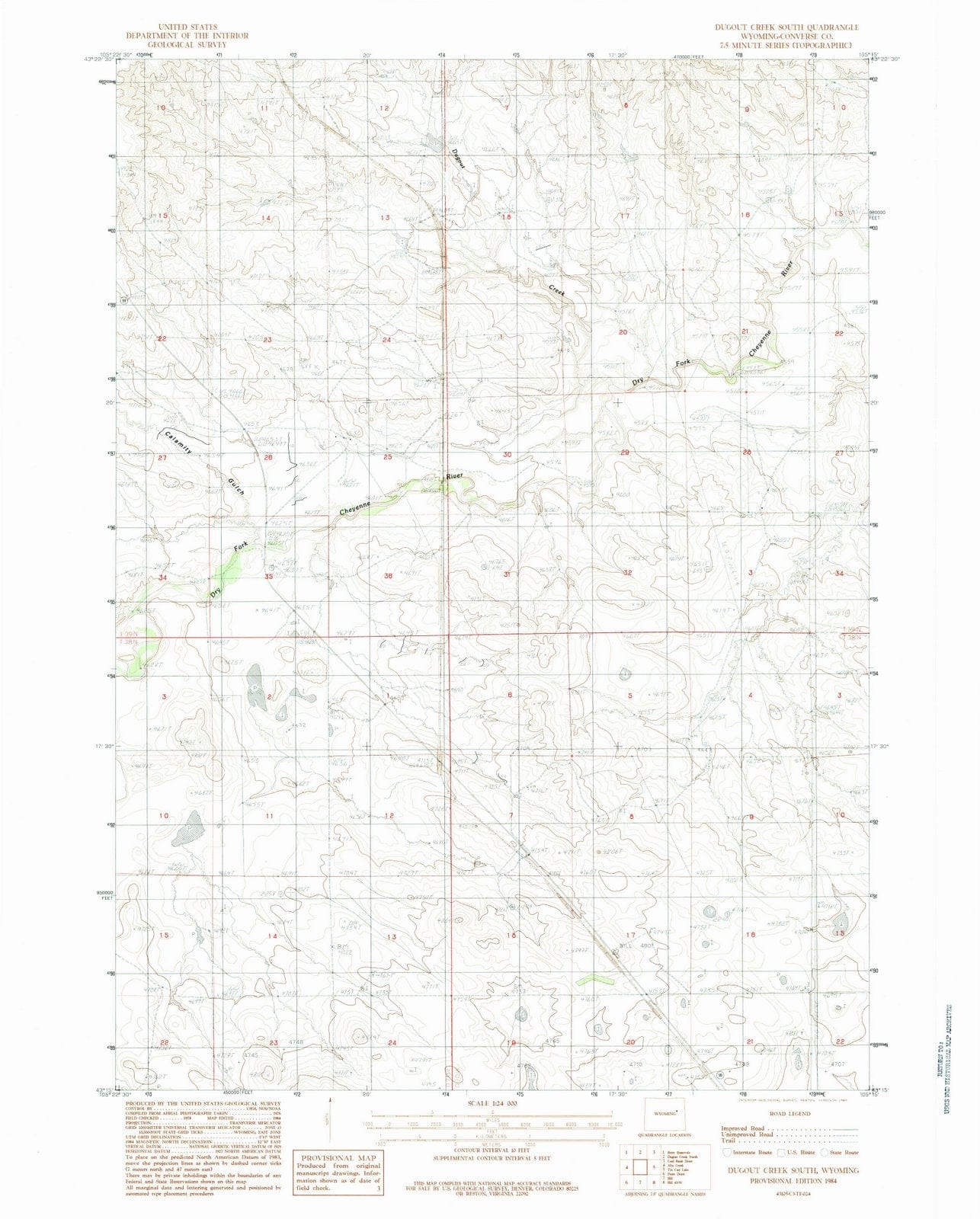 1984 Dugout Creek South, WY - Wyoming - USGS Topographic Map