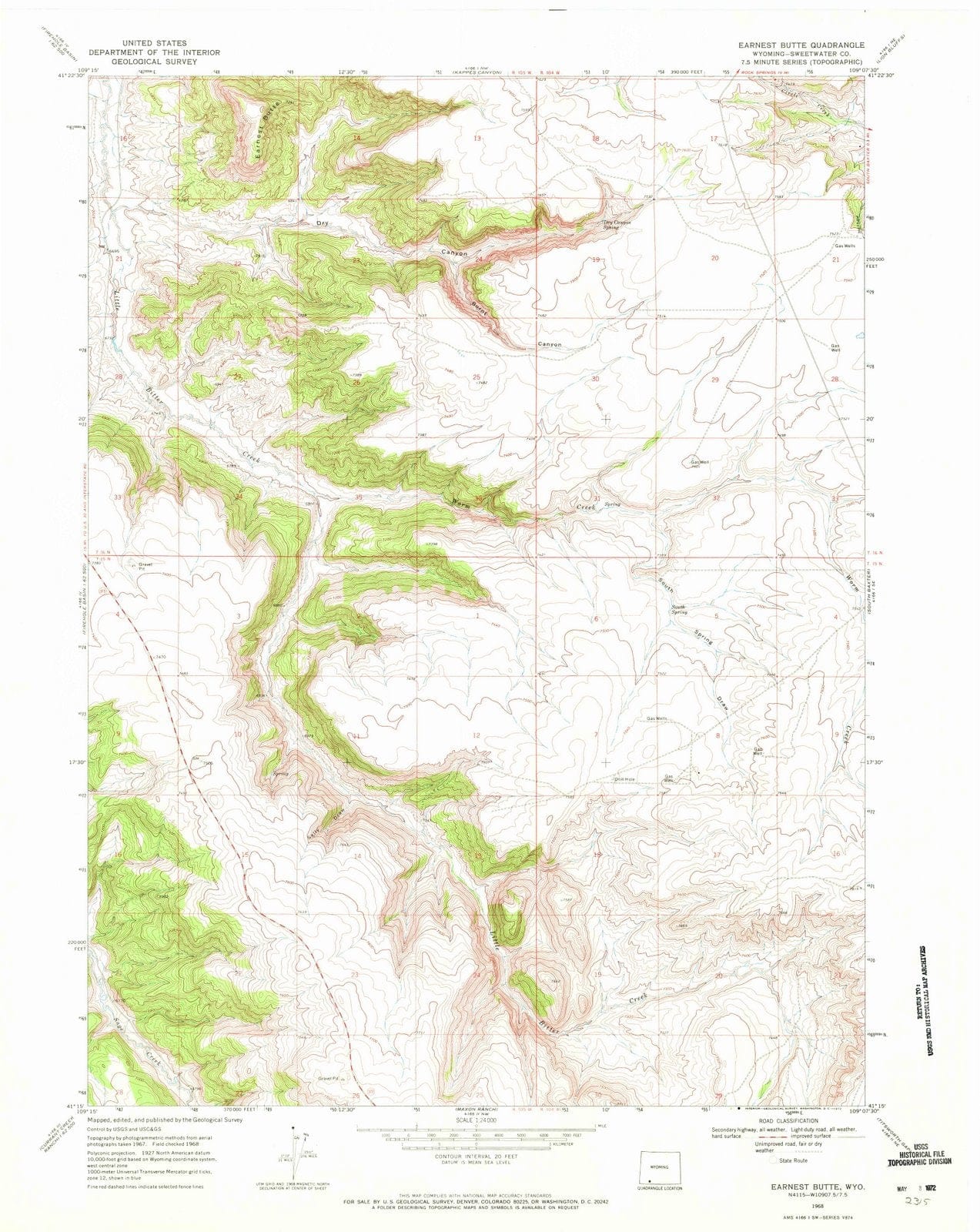1968 Earnest Butte, WY - Wyoming - USGS Topographic Map