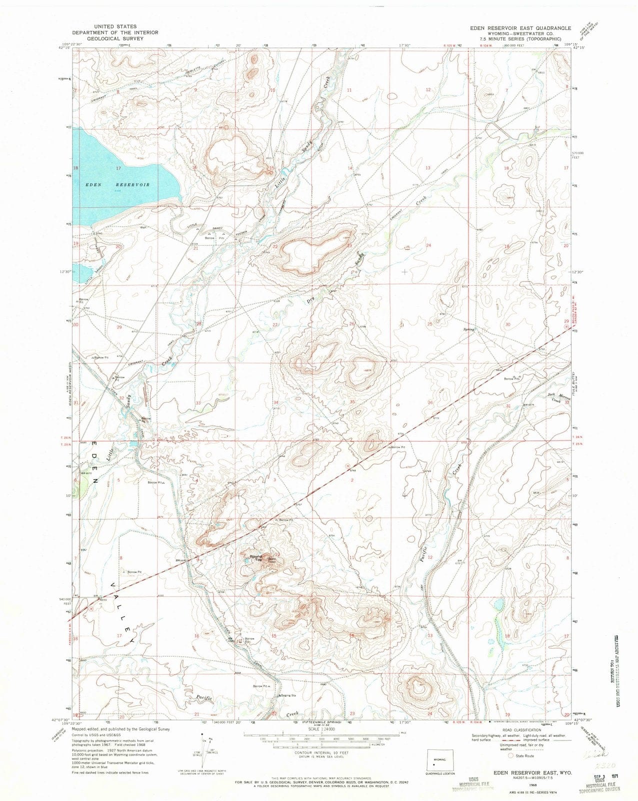 1968 Eden Reservoir East, WY - Wyoming - USGS Topographic Map