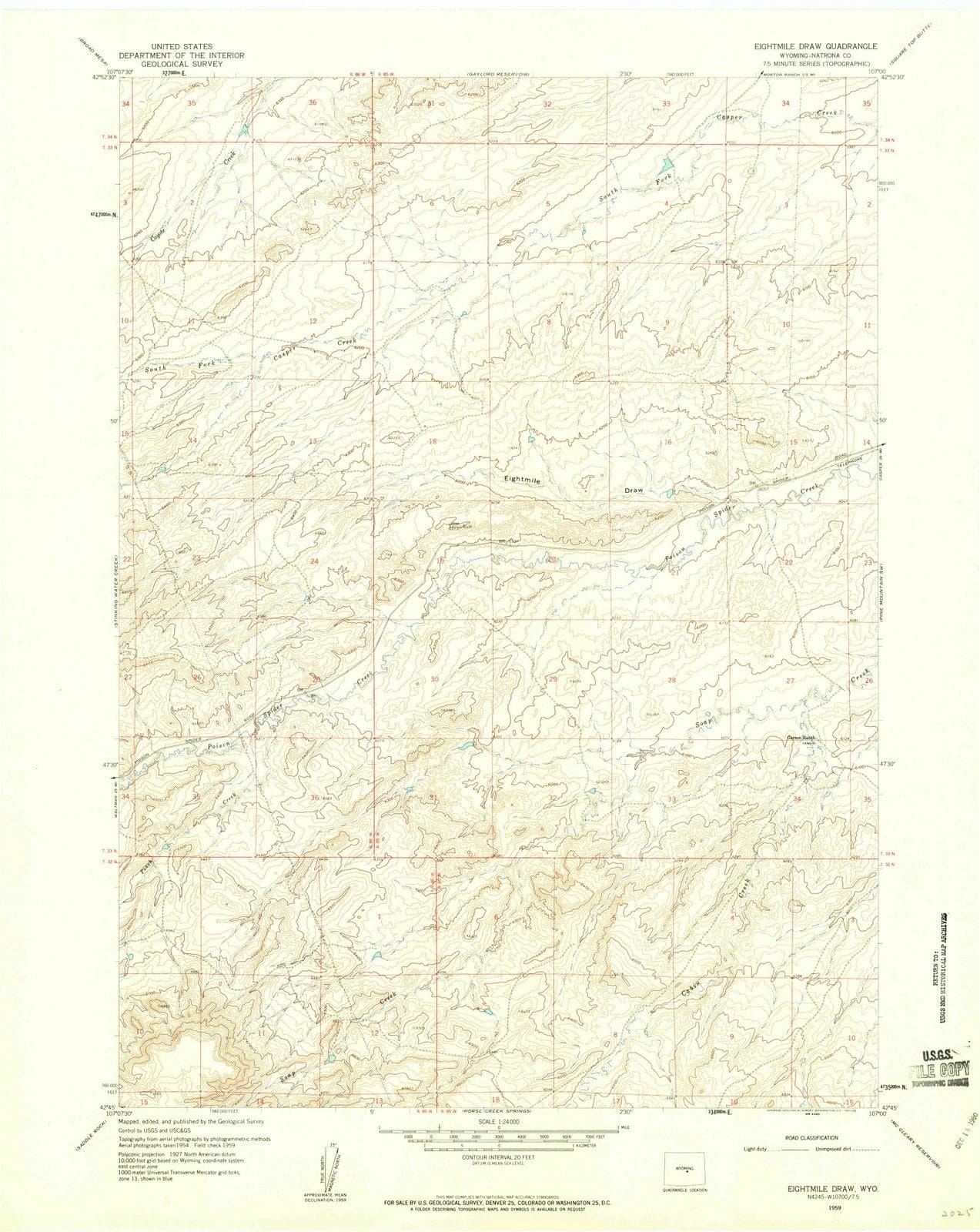1959 Eightmileraw, WY - Wyoming - USGS Topographic Map