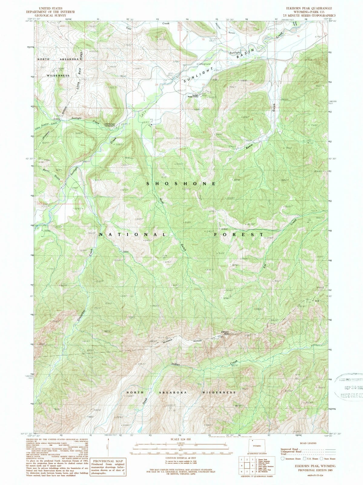 1989 Elkhorn Peak, WY - Wyoming - USGS Topographic Map