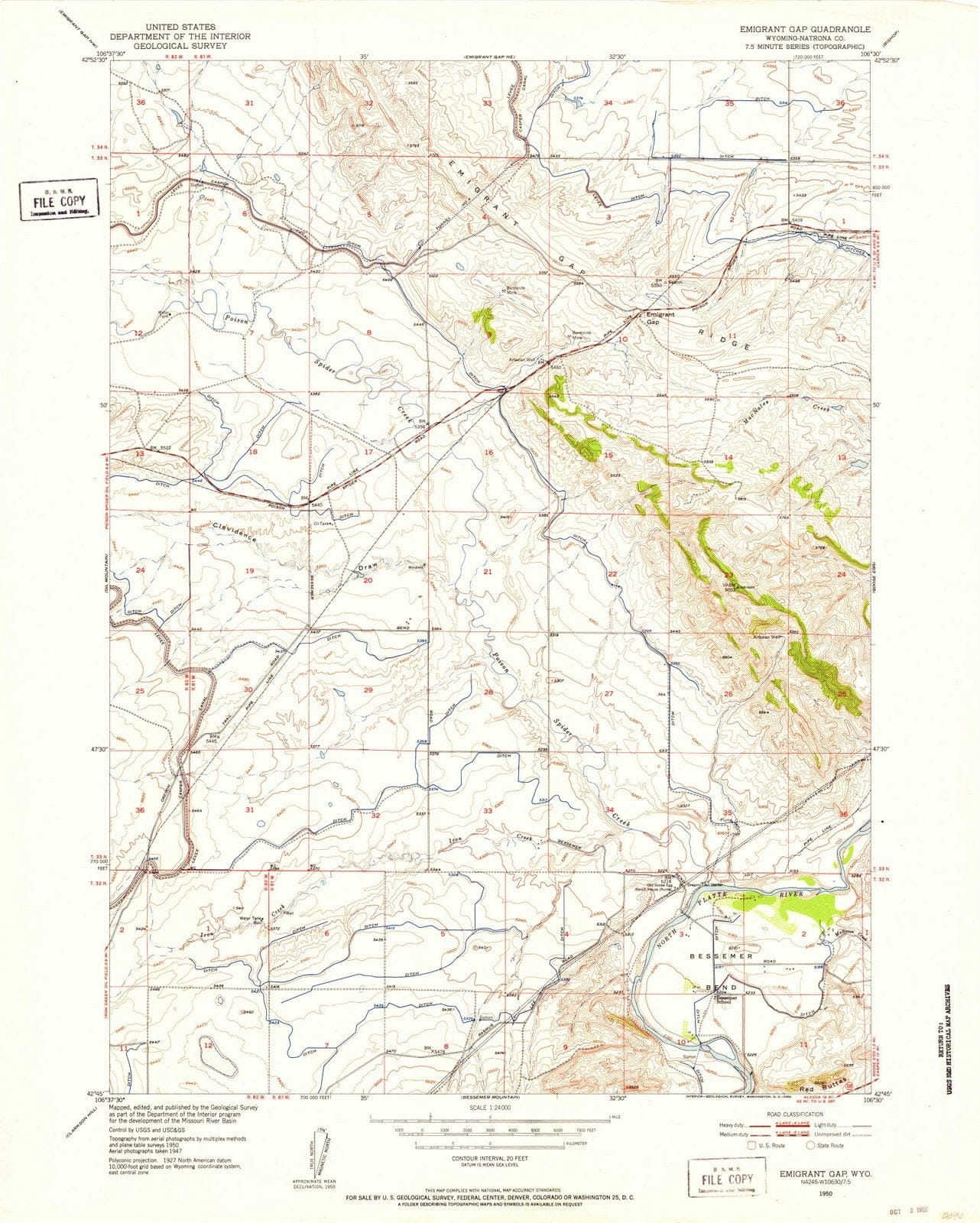 1950 Emigrant Gap, WY - Wyoming - USGS Topographic Map v2