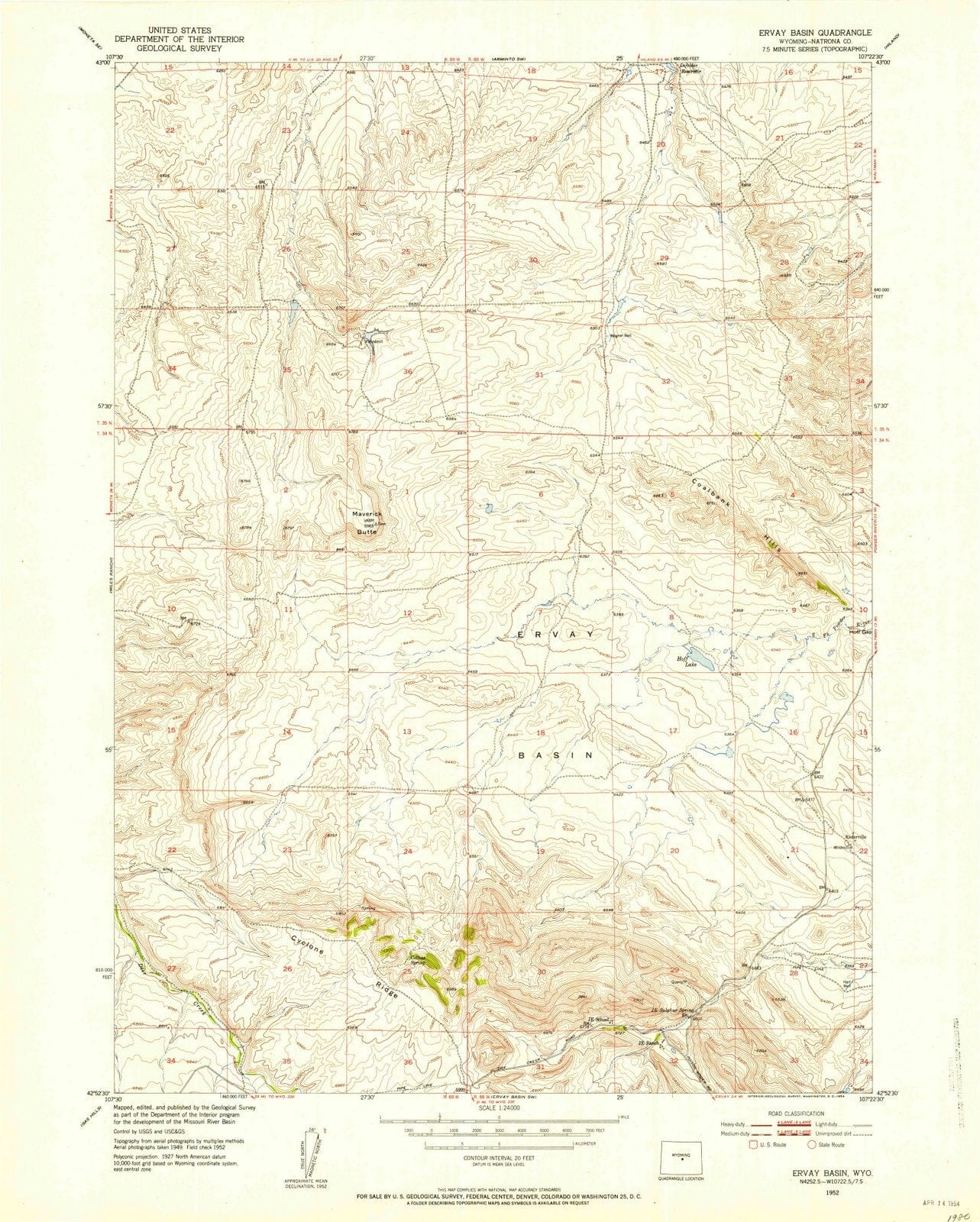 1952 Ervay Basin, WY - Wyoming - USGS Topographic Map v2