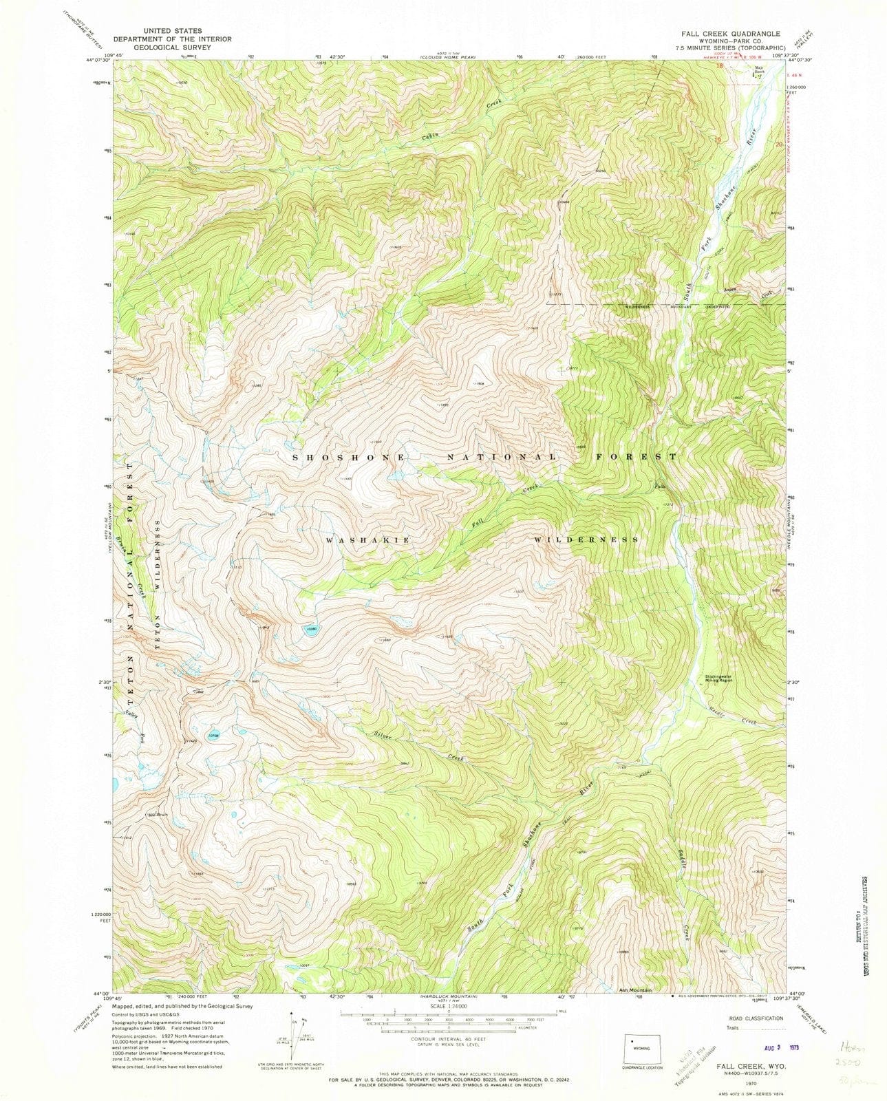 1970 Fall Creek, WY - Wyoming - USGS Topographic Map