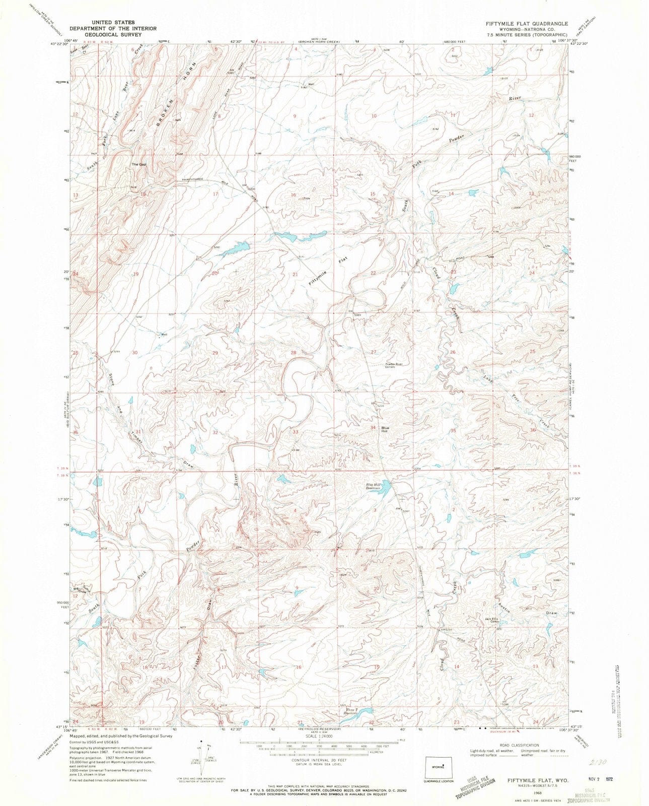 1968 Fiftymile Flat, WY - Wyoming - USGS Topographic Map