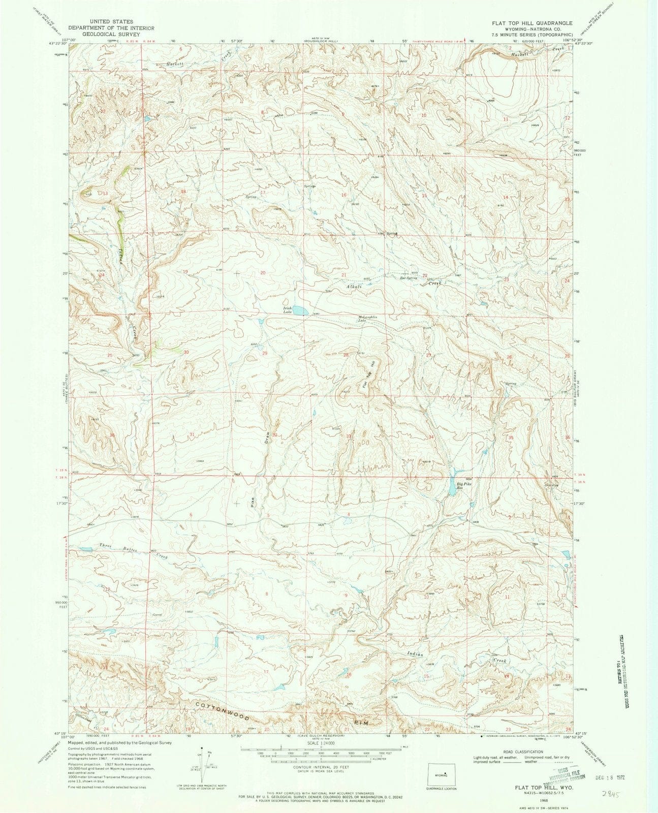 1968 Flat Top Hill, WY - Wyoming - USGS Topographic Map