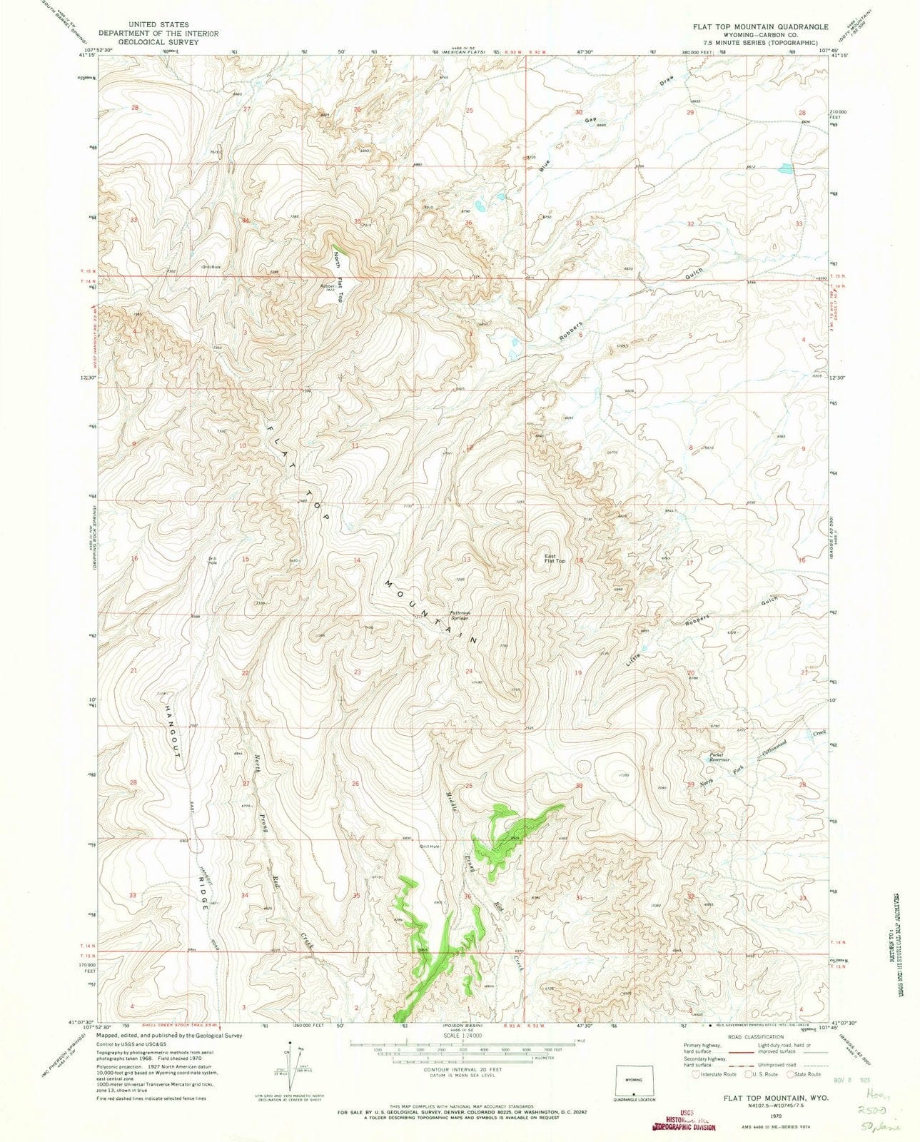 1970 Flat Top Mountain, WY - Wyoming - USGS Topographic Map