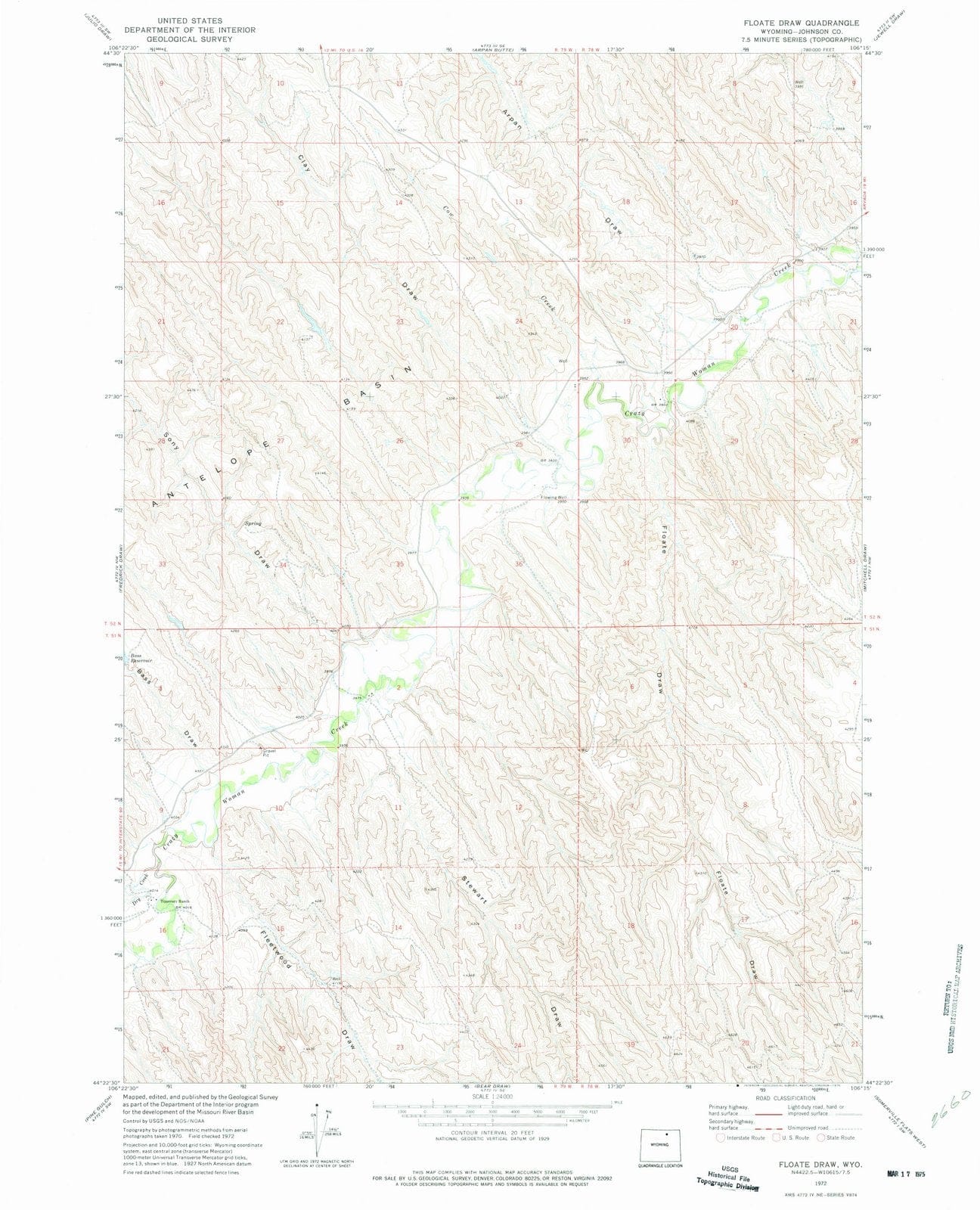 1972 Floateraw, WY - Wyoming - USGS Topographic Map