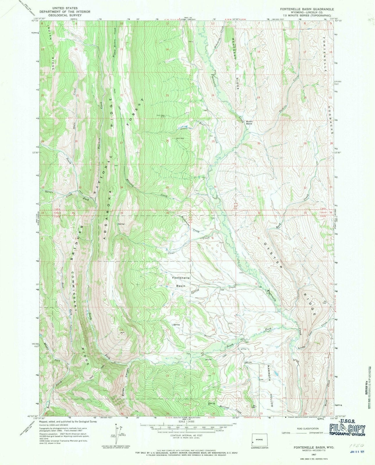 1967 Fontenelle Basin, WY - Wyoming - USGS Topographic Map