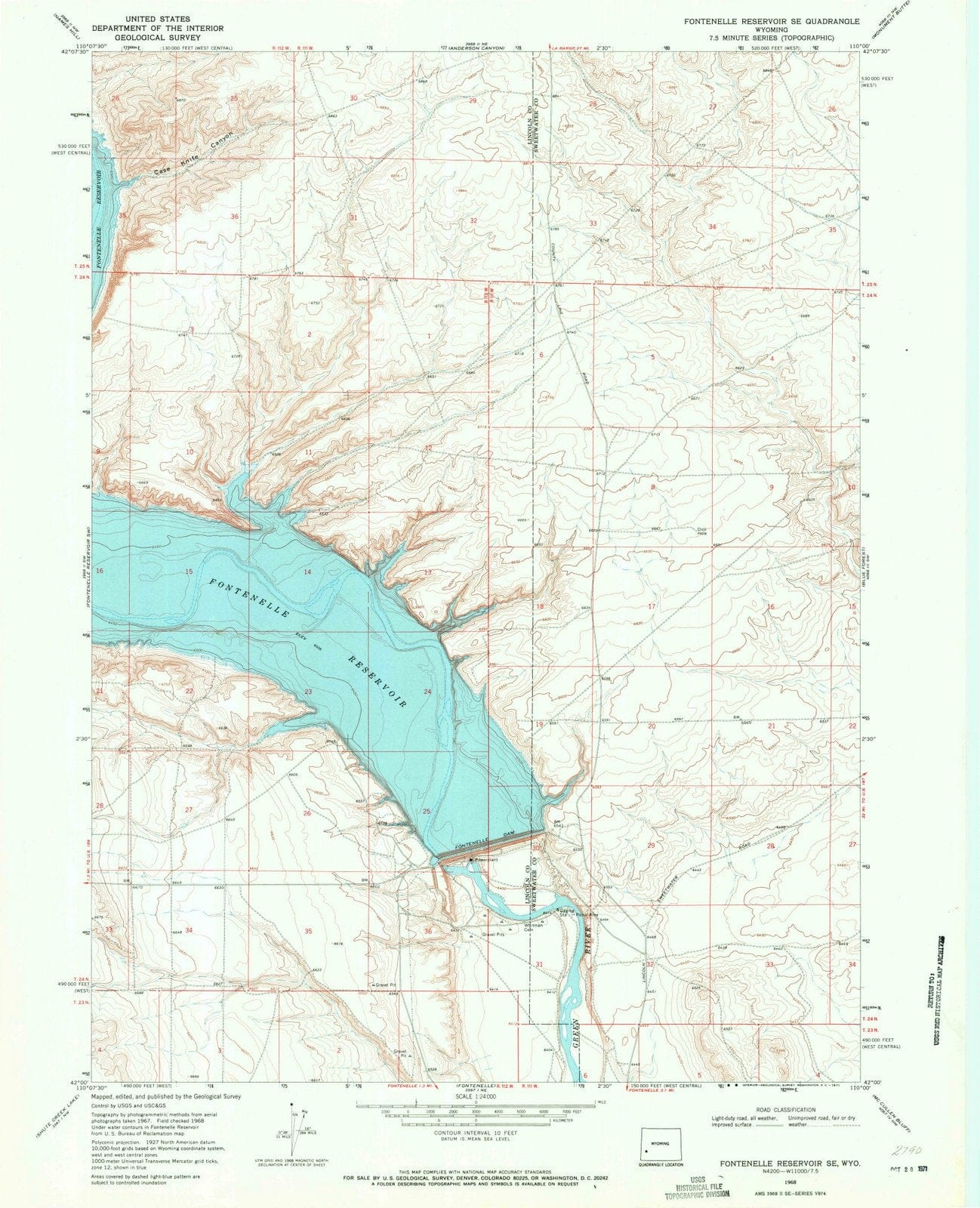 1968 Fontenelle Reservoir, WY - Wyoming - USGS Topographic Map
