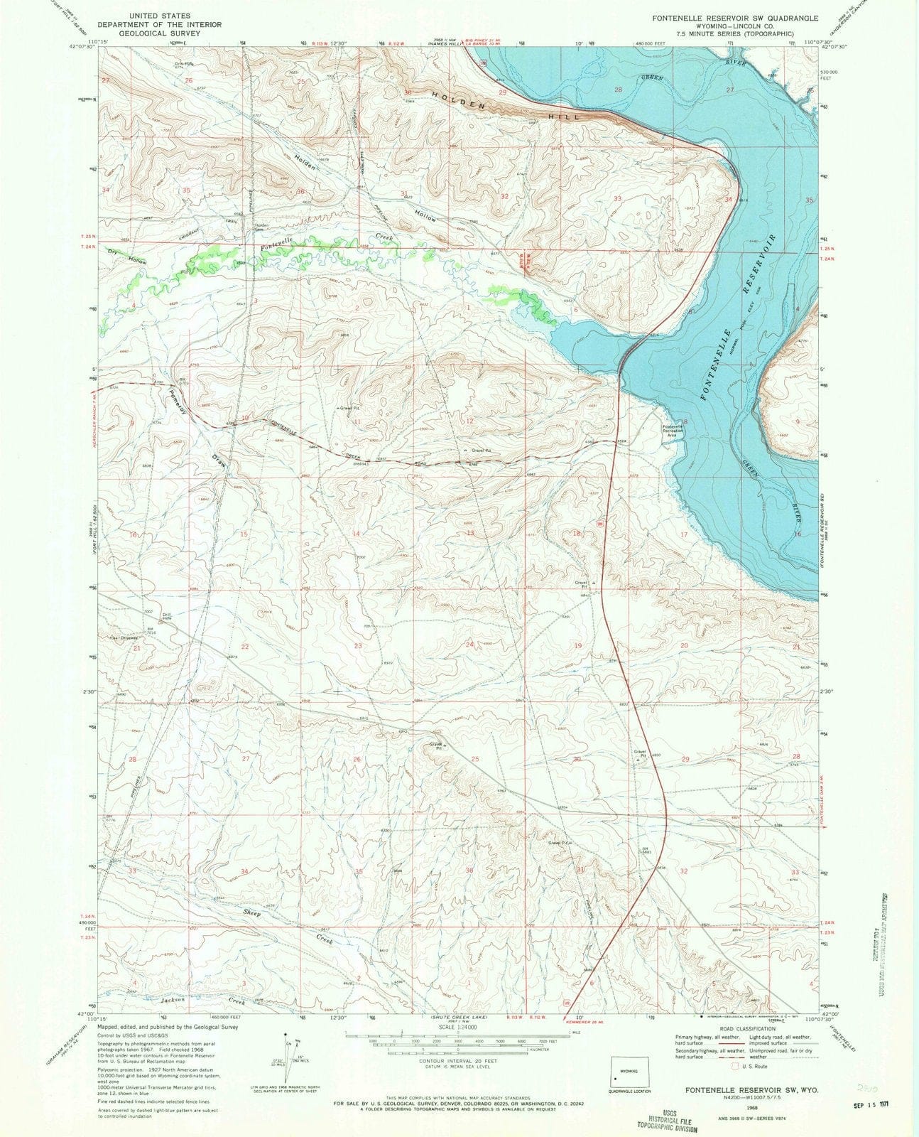 1968 Fontenelle Reservoir, WY - Wyoming - USGS Topographic Map v2