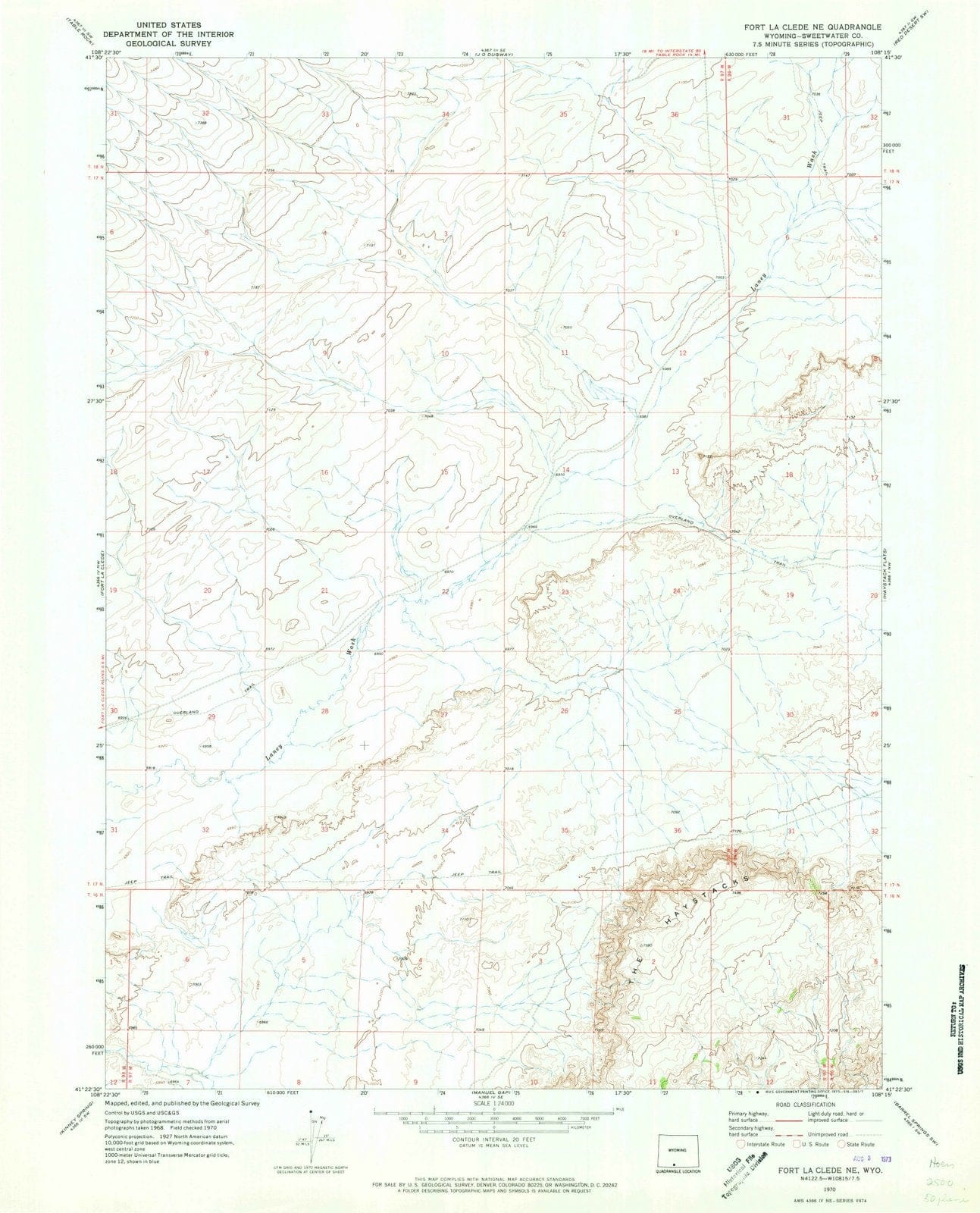 1970 Fort La Clede, WY - Wyoming - USGS Topographic Map