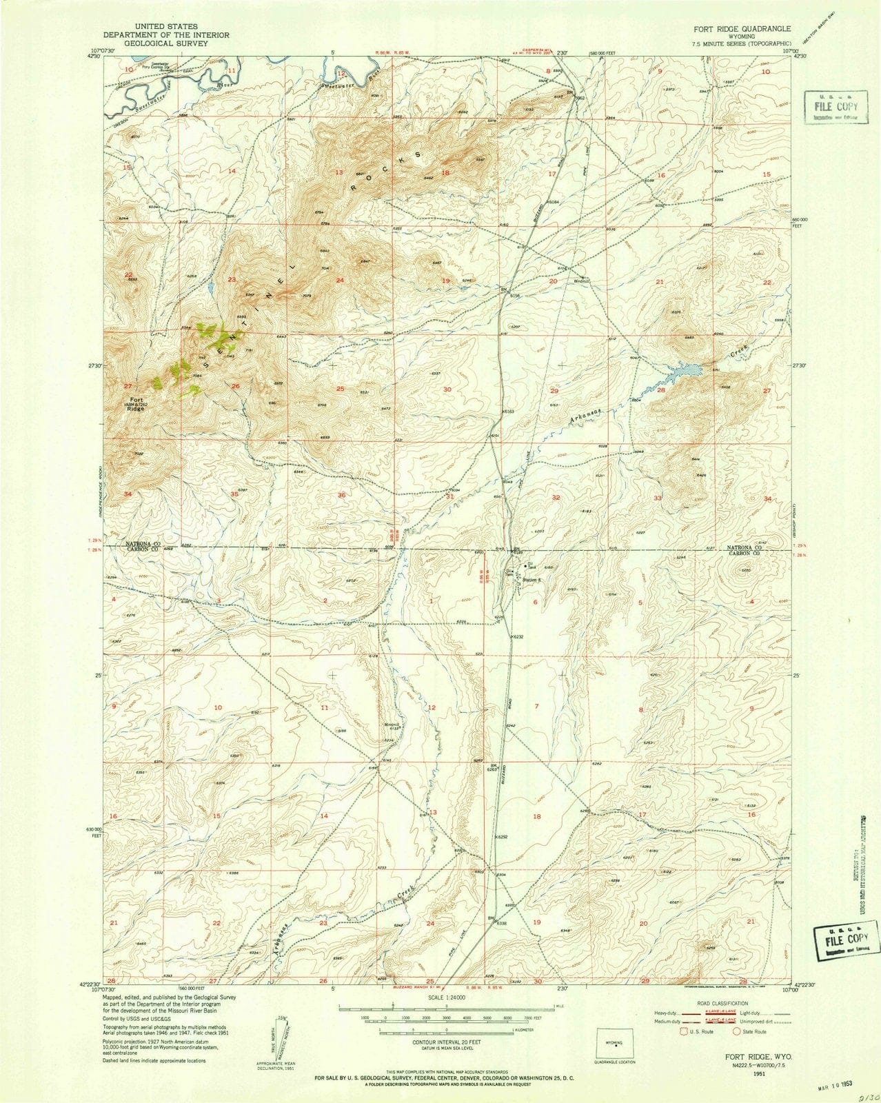 1951 Fort Ridge, WY - Wyoming - USGS Topographic Map