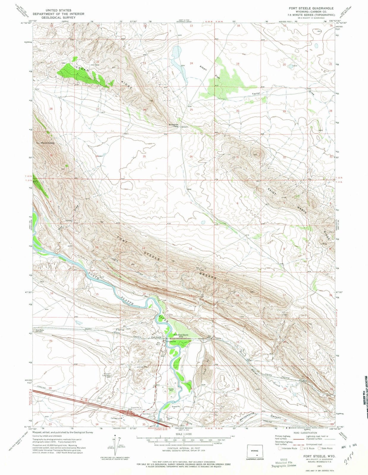 1971 Fort Steele, WY - Wyoming - USGS Topographic Map