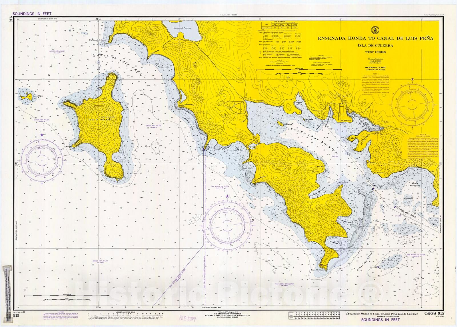 Historic Nautical Map - Ensenada Honda To Canal De Luis Pena, Isla De Culebra, 1972 NOAA Chart - WINVintage Wall Art