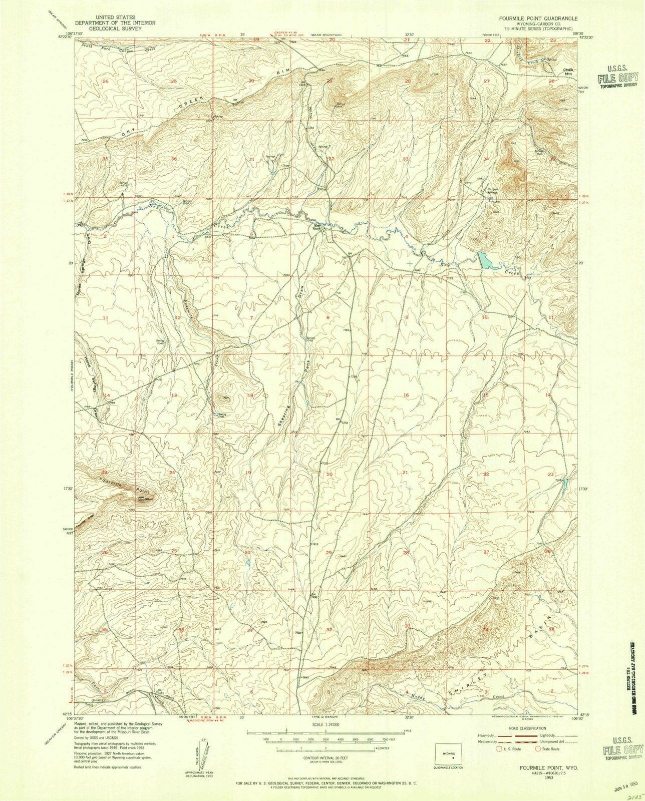 1953 Fourmile Point, WY - Wyoming - USGS Topographic Map