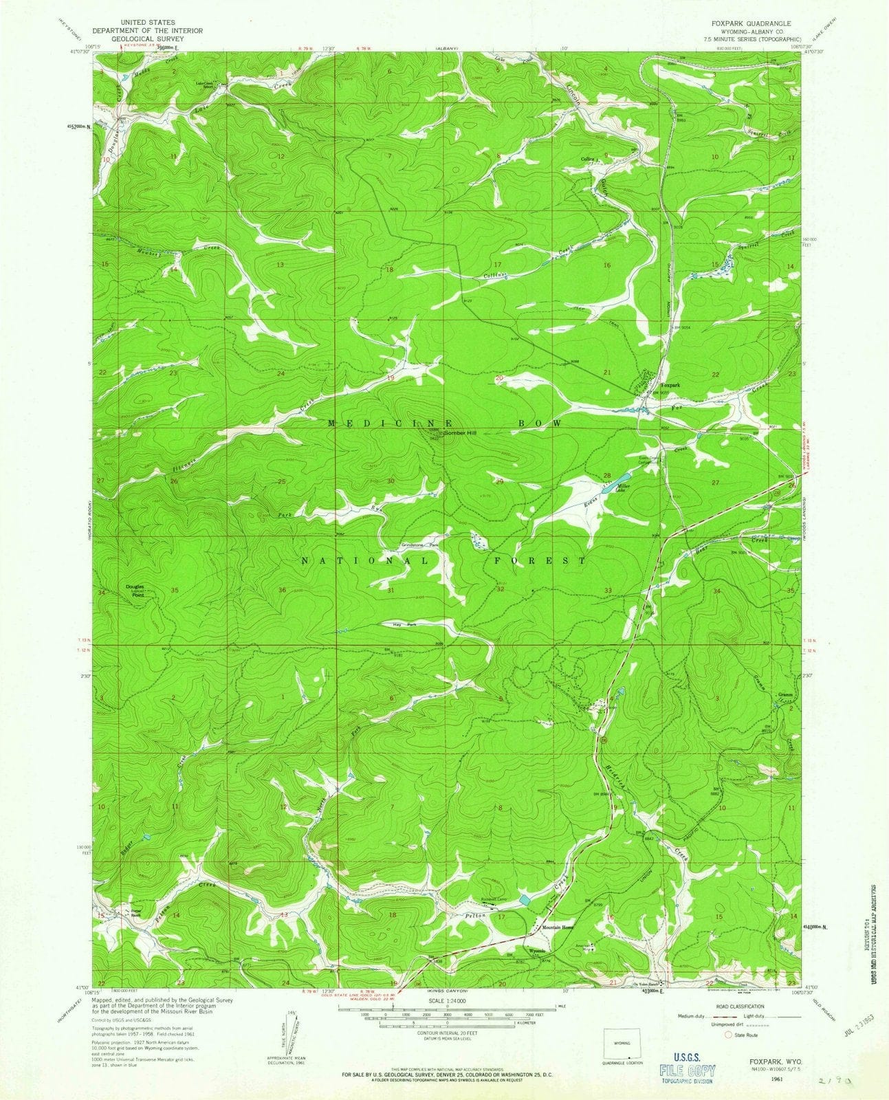 1961 Foxpark, WY - Wyoming - USGS Topographic Map