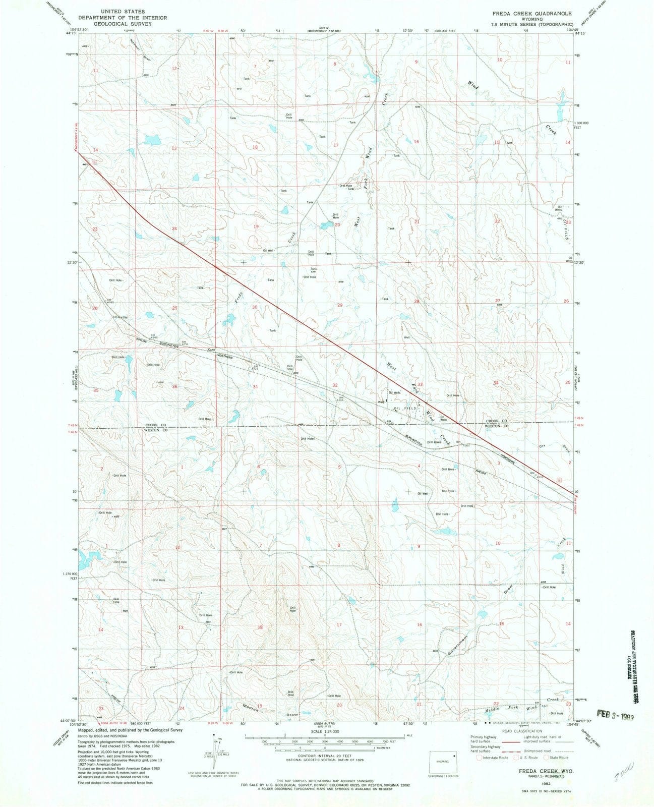 1982 Freda Creek, WY - Wyoming - USGS Topographic Map