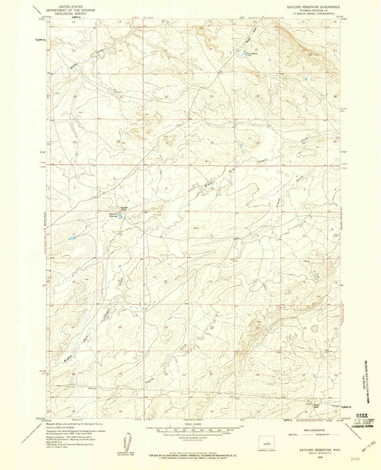 1959 Gaylord Reservoir, WY - Wyoming - USGS Topographic Map