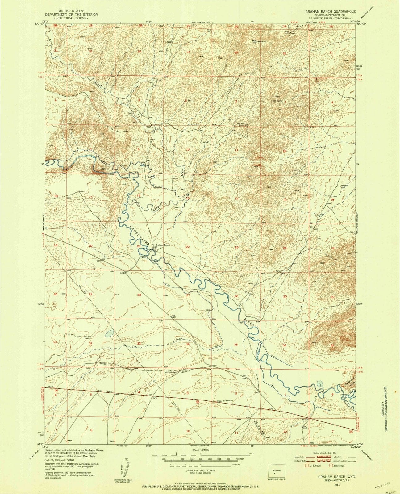 1951 Graham Ranch, WY - Wyoming - USGS Topographic Map