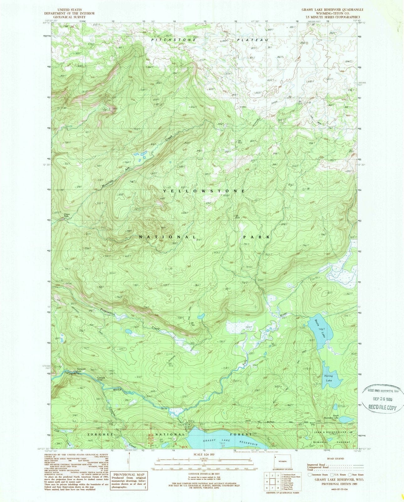 1989 Grassy Lake Reservoir, WY - Wyoming - USGS Topographic Map