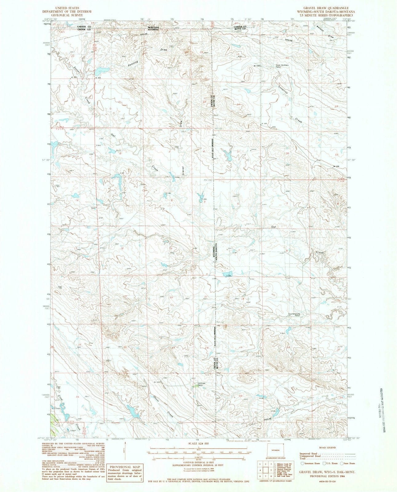 1984 Gravelraw, WY - Wyoming - USGS Topographic Map
