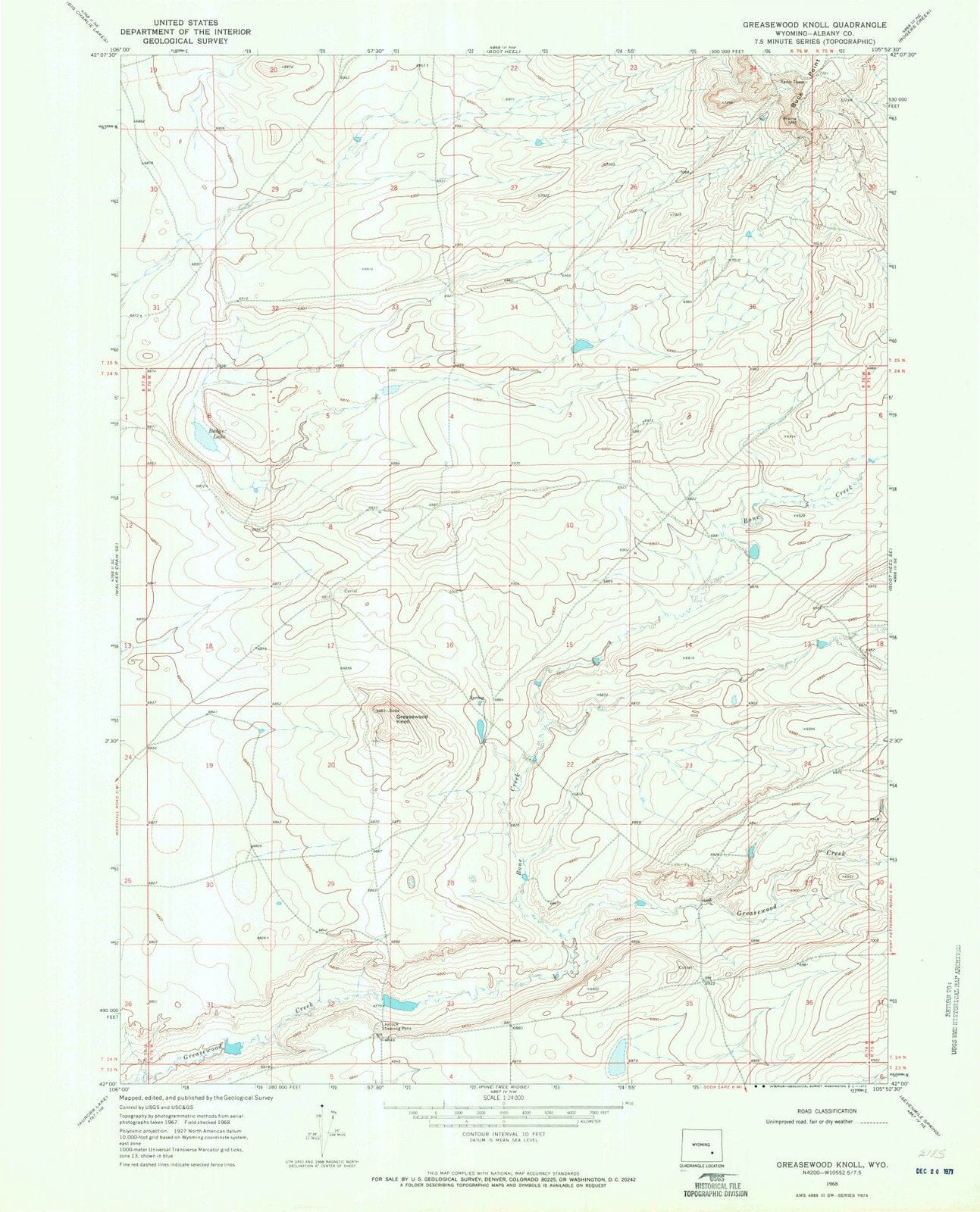 1968 Greasewood Knoll, WY - Wyoming - USGS Topographic Map