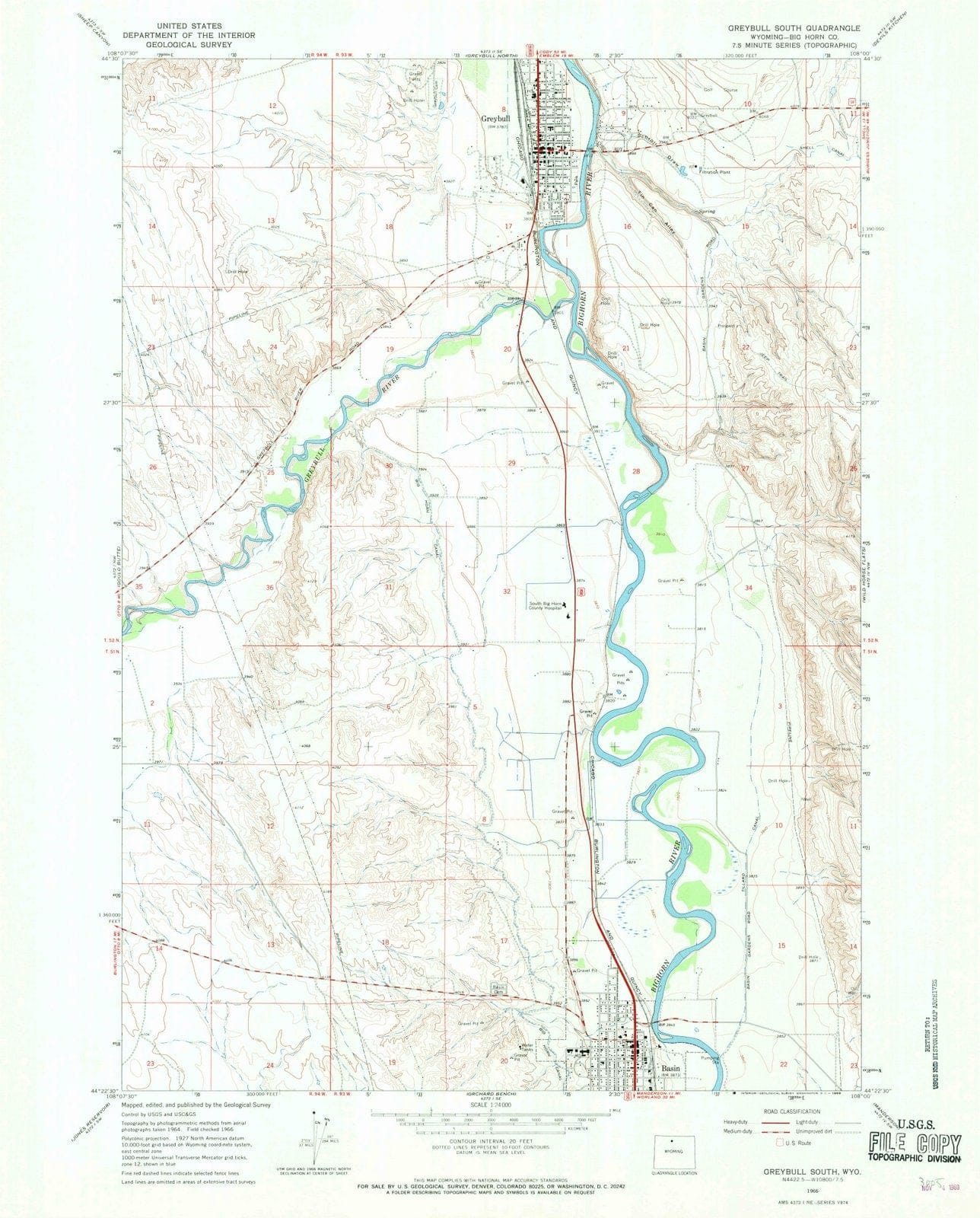 1966 Greybull South, WY - Wyoming - USGS Topographic Map