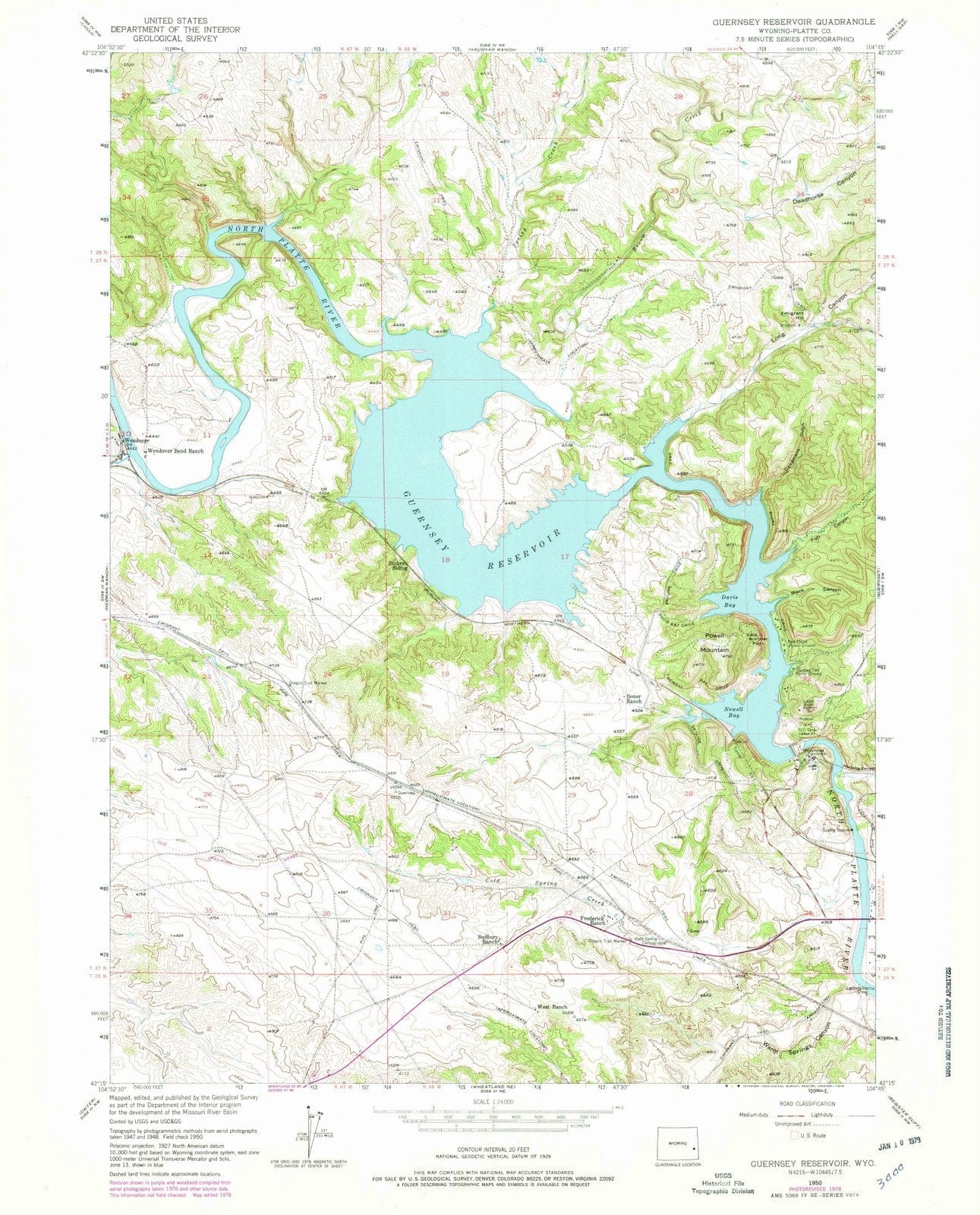 1950 Guernsey Reservoir, WY - Wyoming - USGS Topographic Map
