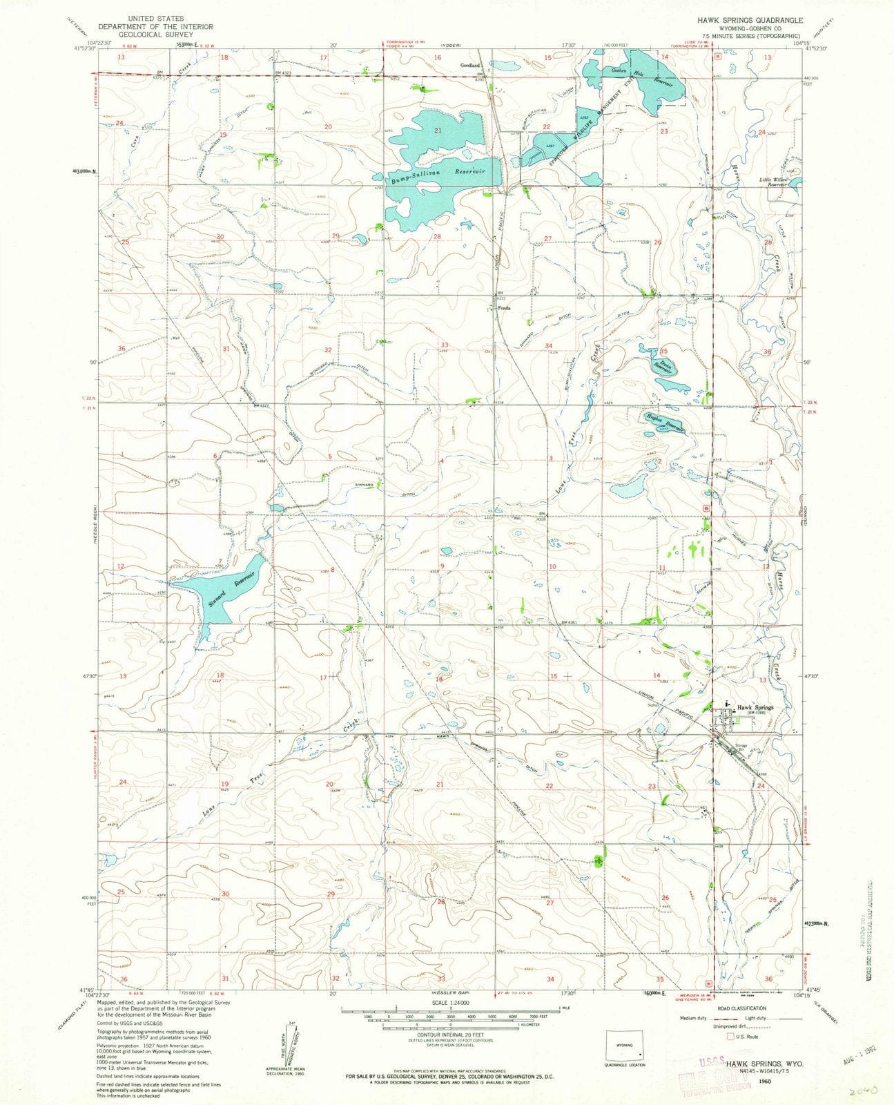 1960 Hawk Springs, WY - Wyoming - USGS Topographic Map