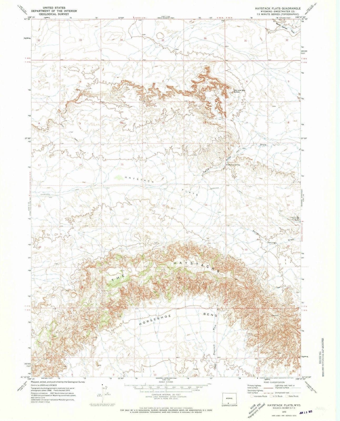 1970 Haystack Flats, WY - Wyoming - USGS Topographic Map