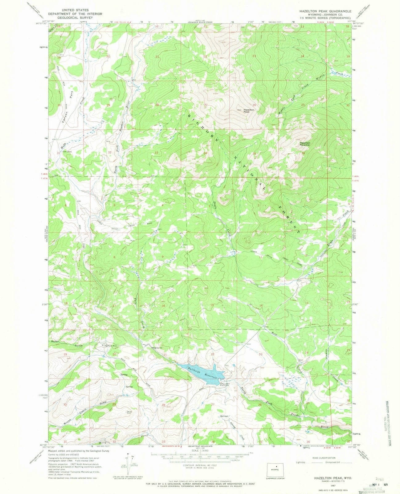 1967 Hazelton Peak, WY - Wyoming - USGS Topographic Map