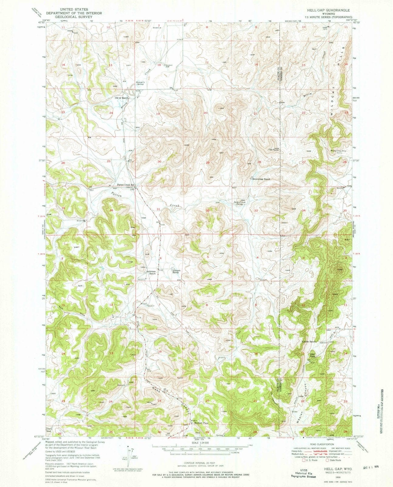 1950 Hell Gap, WY - Wyoming - USGS Topographic Map