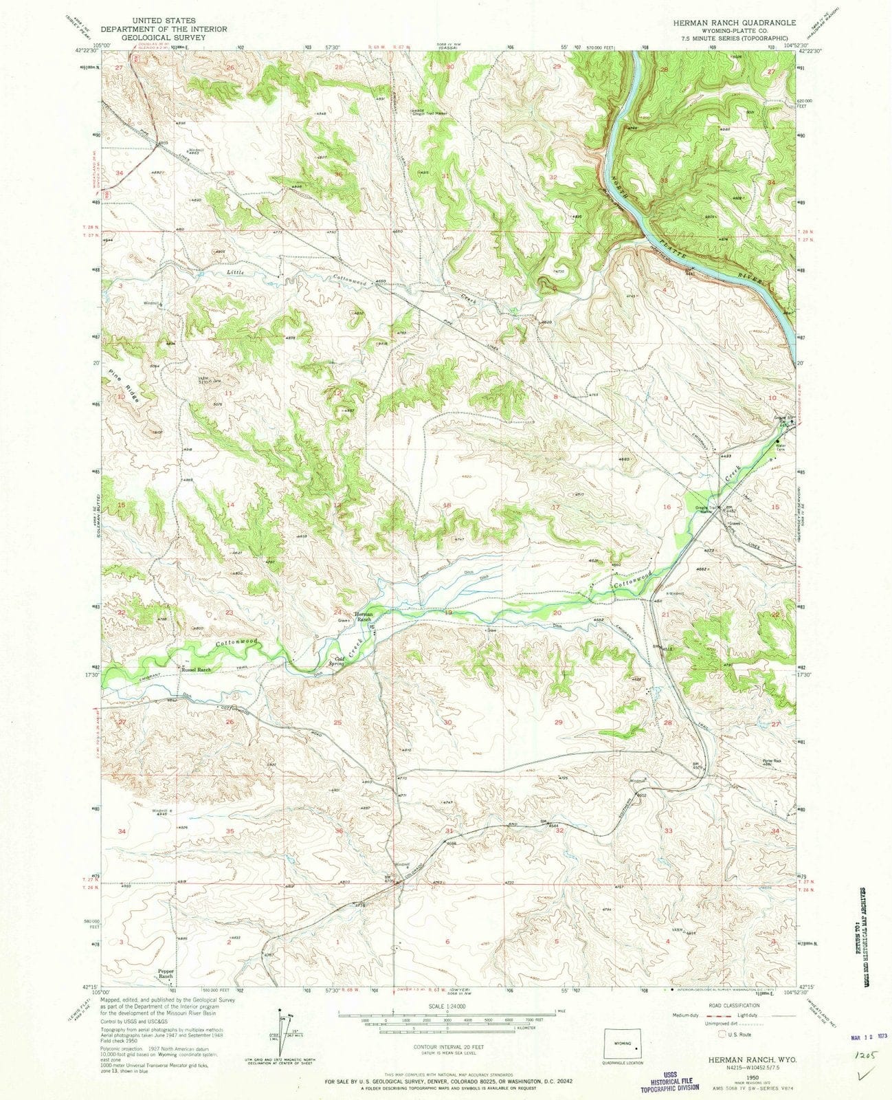 1950 Herman Ranch, WY - Wyoming - USGS Topographic Map
