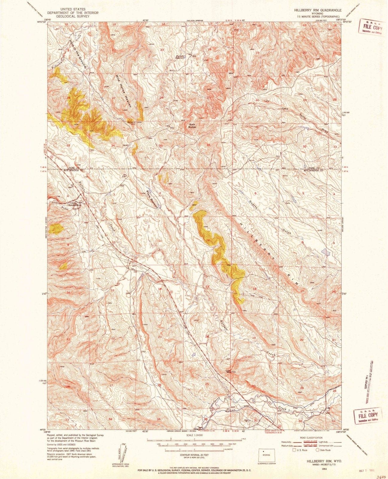 1951 Hillberry Rim, WY - Wyoming - USGS Topographic Map