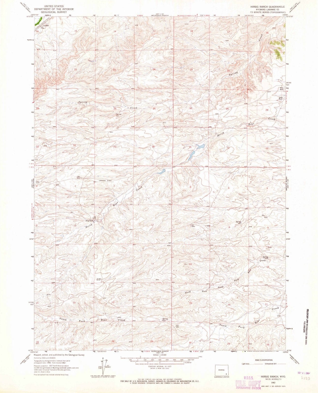 1962 Hirsig Ranch, WY - Wyoming - USGS Topographic Map