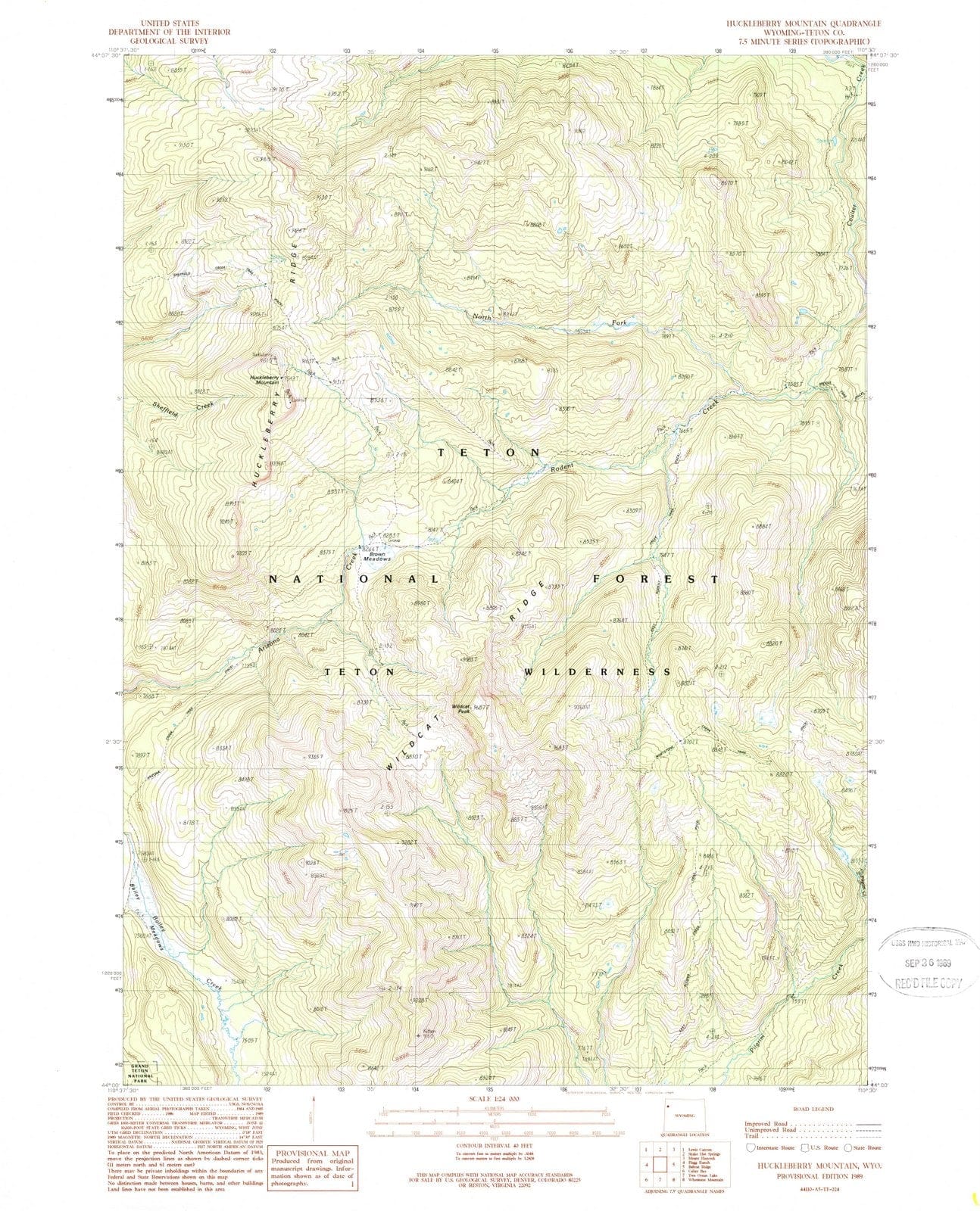 1989 Huckleberry Mountain, WY - Wyoming - USGS Topographic Map