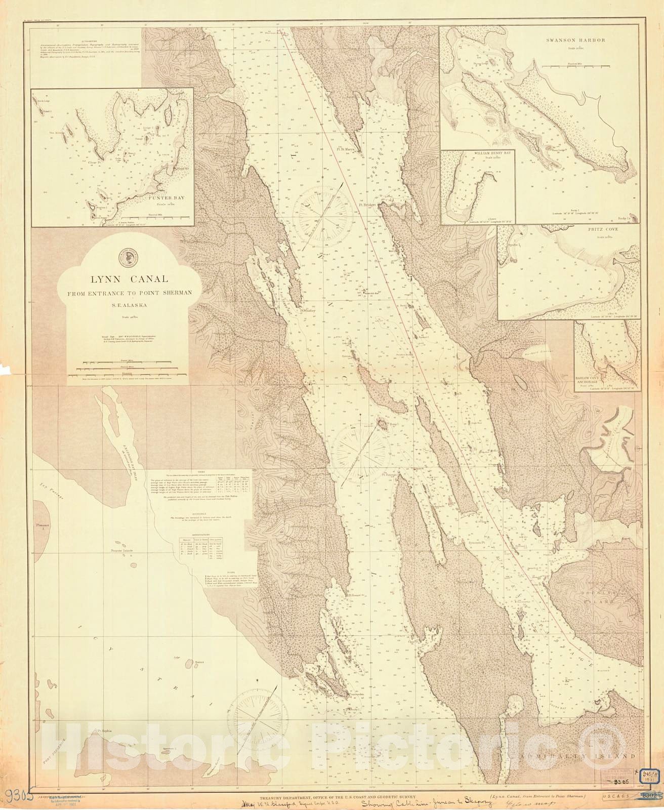 Historic Nautical Map - Lynn Canal From Entrance To Point Sherman, 1897 NOAA Chart - Alaska (AK) - Vintage Wall Art