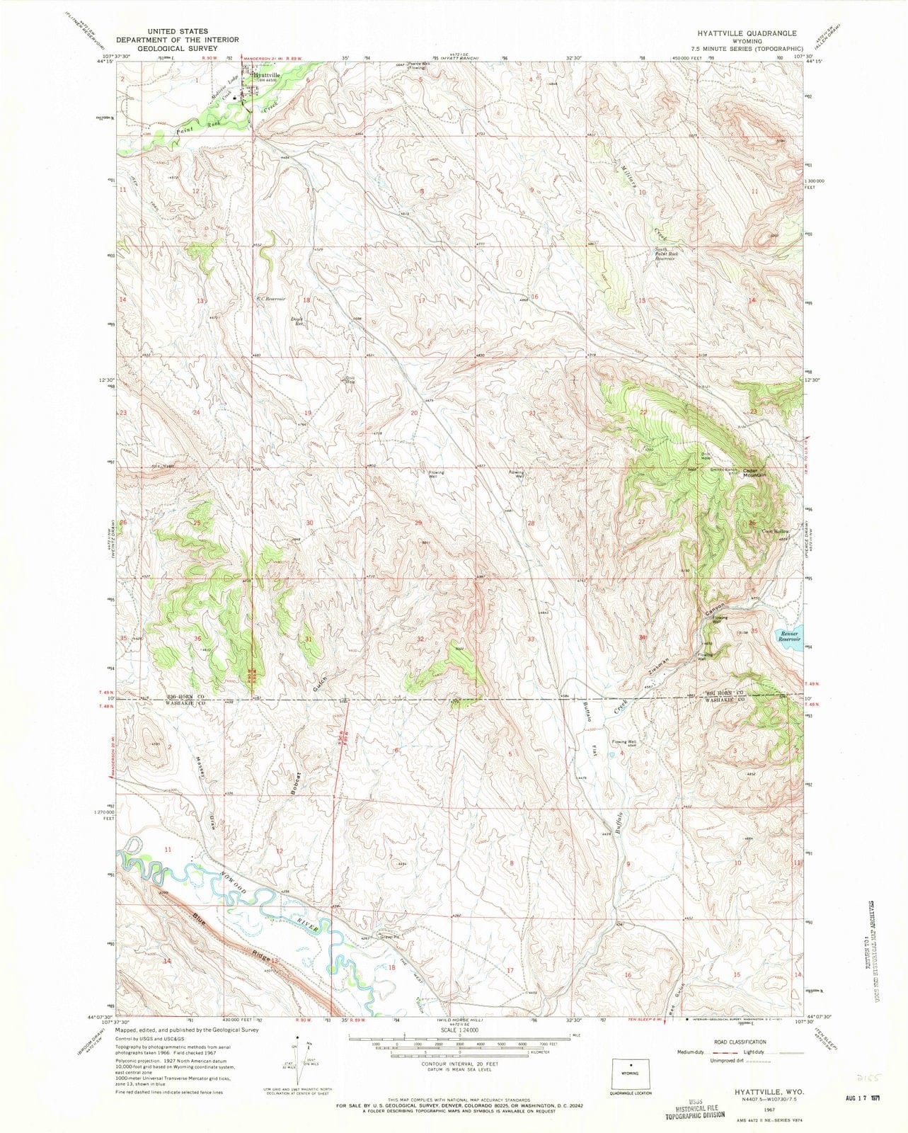 1967 Hyattville, WY - Wyoming - USGS Topographic Map
