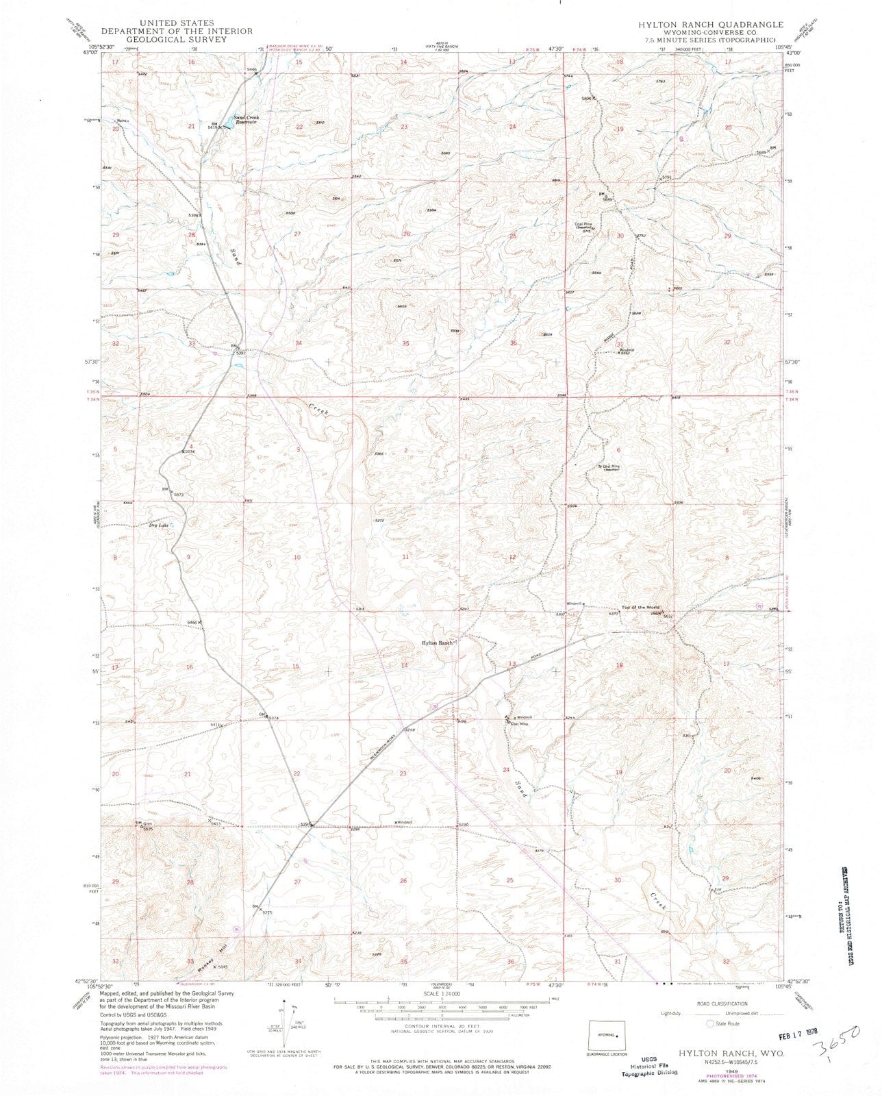 1949 Hylton Ranch, WY - Wyoming - USGS Topographic Map