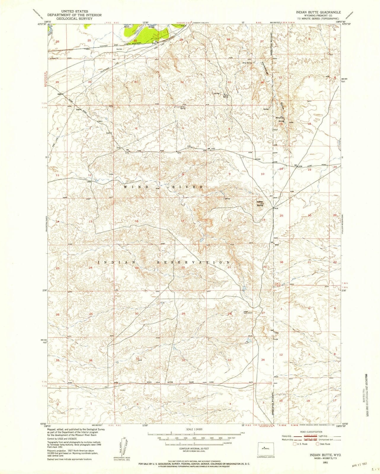 1951 Indian Butte, WY - Wyoming - USGS Topographic Map