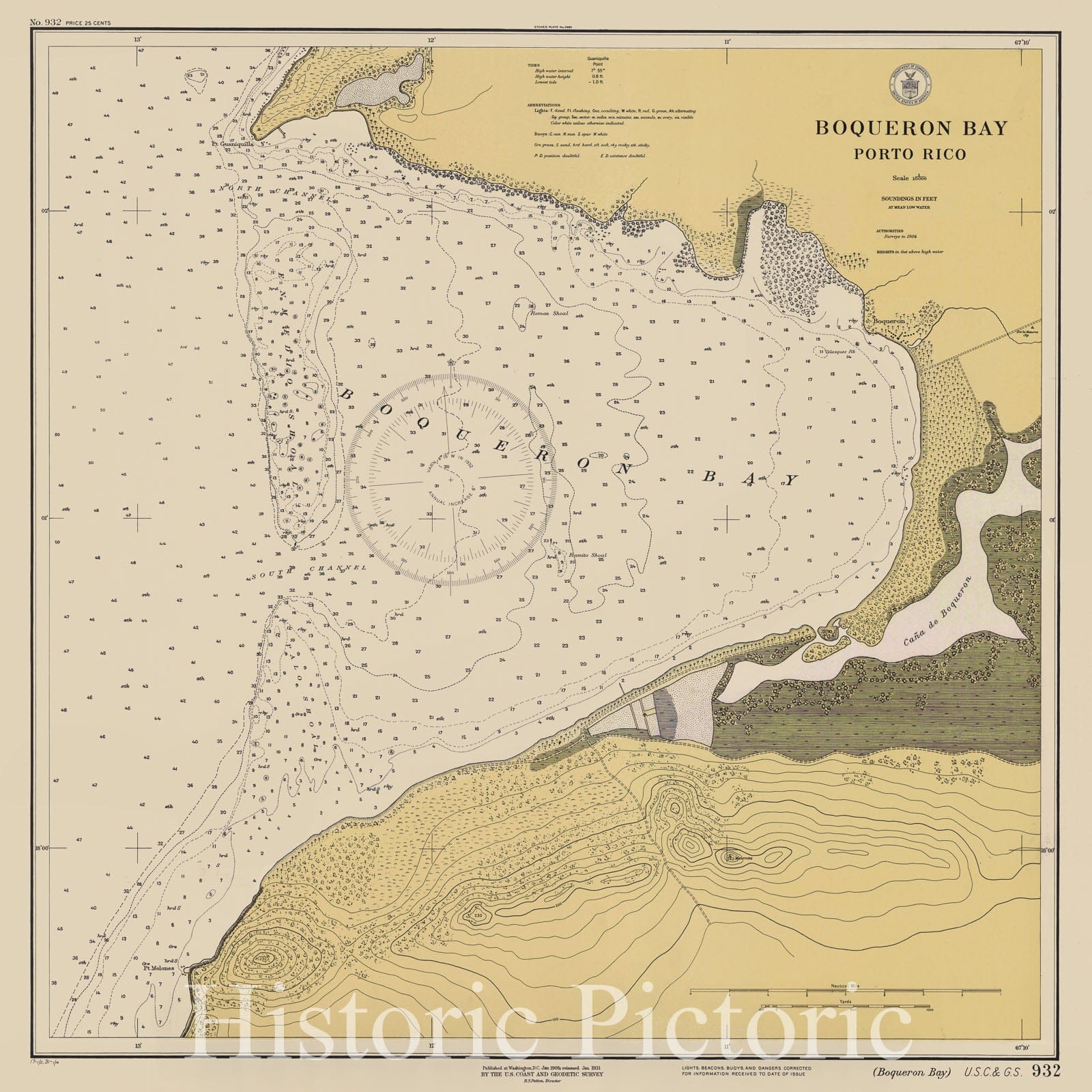 Historic Nautical Map - Boqueron Bay, 1931 NOAA Chart - Puerto Rico (PR) - Vintage Wall Art