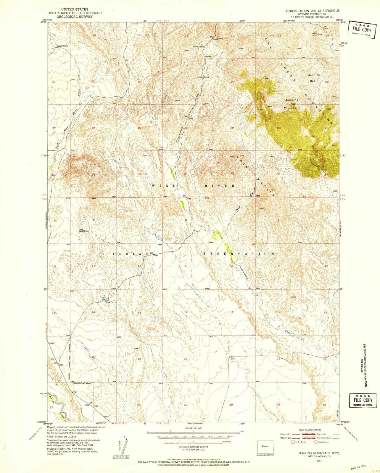 1951 Jenkins Mountain, WY - Wyoming - USGS Topographic Map