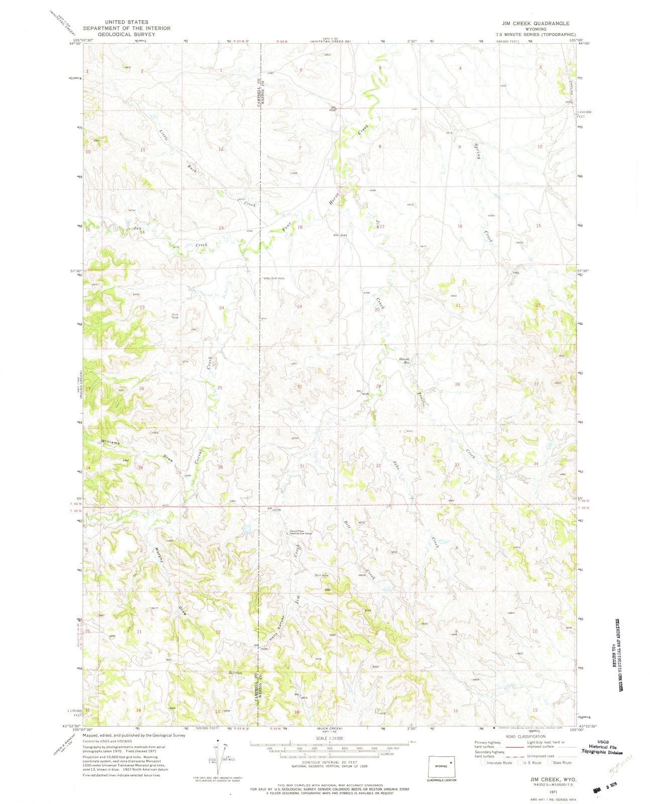 1971 Jim Creek, WY - Wyoming - USGS Topographic Map