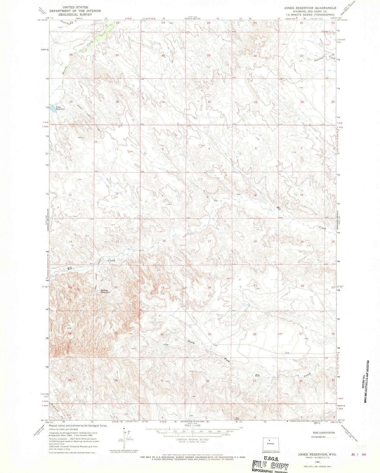 1966 Jones Reservoir, WY - Wyoming - USGS Topographic Map